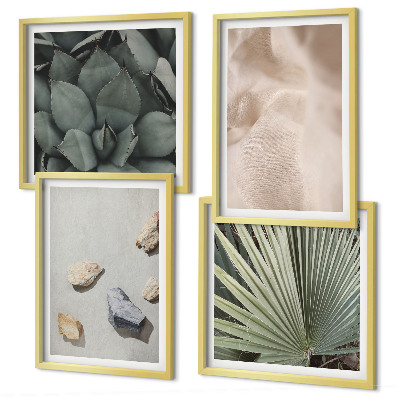 Conjunto de 4 quadros com moldura Texturas de pedra, madeira e tecido