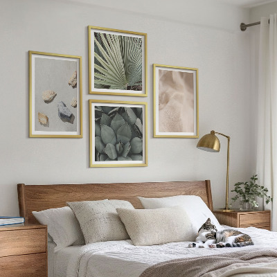 Conjunto de 4 quadros com moldura Texturas de pedra, madeira e tecido