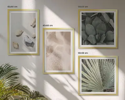 Conjunto de 4 quadros com moldura com estampas de texturas de pedra, madeira e tecido