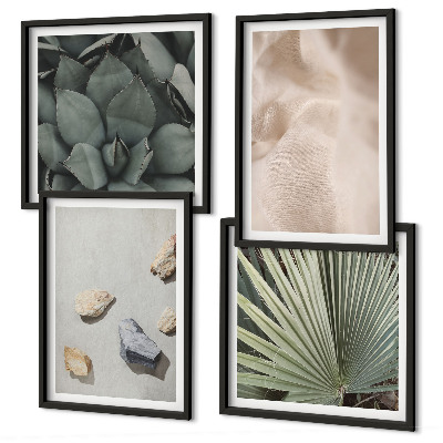 Conjunto de 4 quadros com moldura Texturas de pedra, madeira e tecido