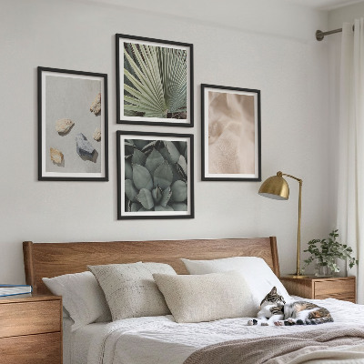Conjunto de 4 quadros com moldura Texturas de pedra, madeira e tecido