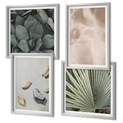 Conjunto de 4 quadros com moldura com estampas de texturas de pedra, madeira e tecido