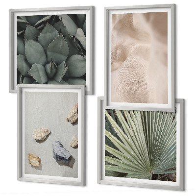 Conjunto de 4 quadros com moldura Texturas de pedra, madeira e tecido