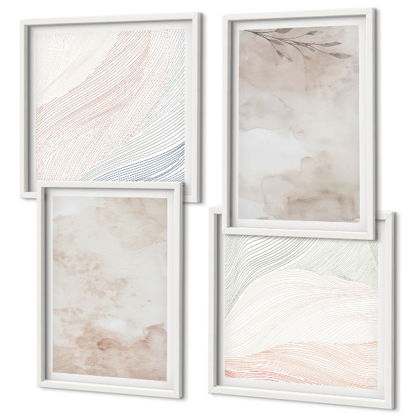 Composição de quadros Folhas em aquarela em tons pastel