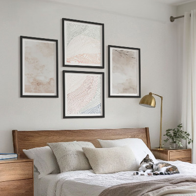 Composição de quadros Folhas em aquarela em tons pastel