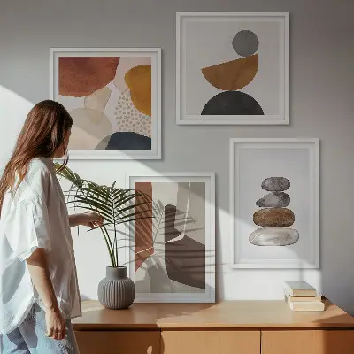 Conjunto de 4 quadros com moldura de pintura abstrata