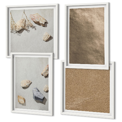 Conjunto de 4 quadros com moldura estruturas naturais de pedras de praia