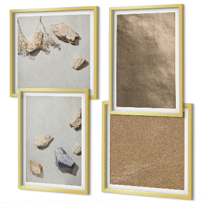 Conjunto de 4 quadros com moldura estruturas naturais de pedras de praia