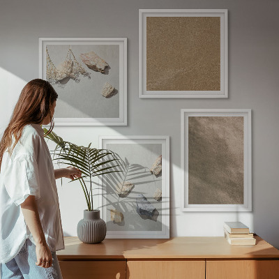 Conjunto de 4 quadros com moldura estruturas naturais de pedras de praia