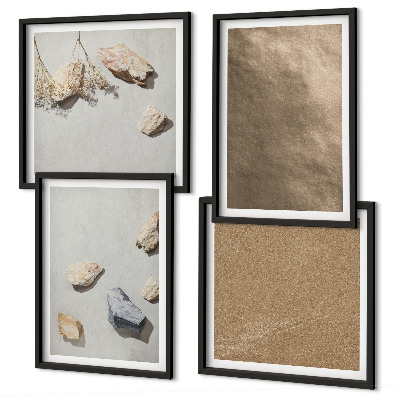 Conjunto de 4 quadros com moldura estruturas naturais de pedras de praia