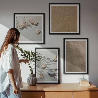 Conjunto de 4 quadros com moldura estruturas naturais de pedras de praia