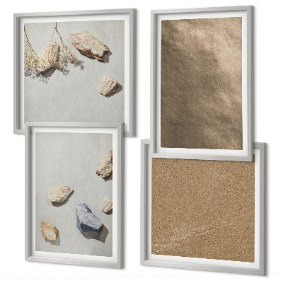 Conjunto de 4 quadros com moldura estruturas naturais de pedras de praia