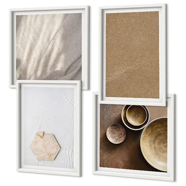 Políptico com moldura com estampas de texturas minimalistas e aconchegantes