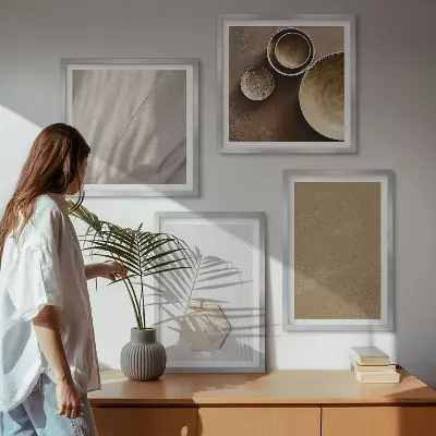 Políptico com moldura com estampas de texturas minimalistas e aconchegantes