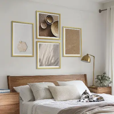Políptico com moldura com estampas de texturas minimalistas e aconchegantes