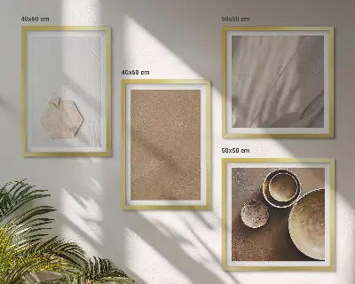 Políptico com moldura com estampas de texturas minimalistas e aconchegantes