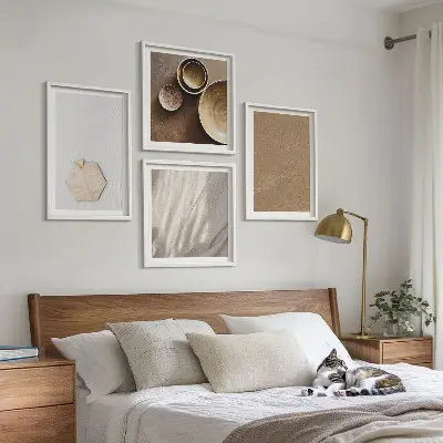 Políptico com moldura com estampas de texturas minimalistas e aconchegantes