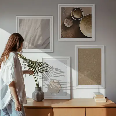 Políptico com moldura com estampas de texturas minimalistas e aconchegantes