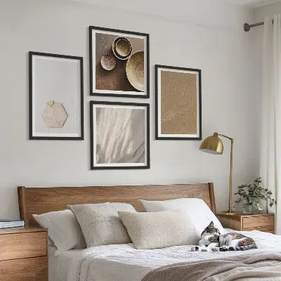 Políptico com moldura com estampas de texturas minimalistas e aconchegantes