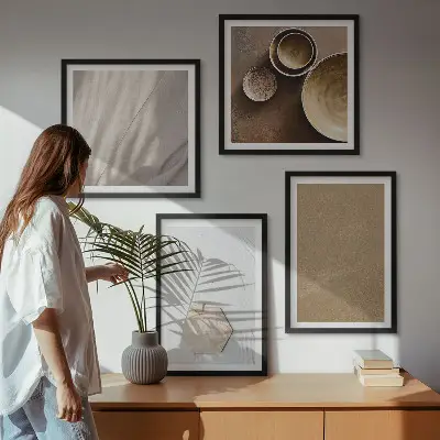 Políptico com moldura com estampas de texturas minimalistas e aconchegantes