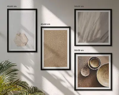 Políptico com moldura com estampas de texturas minimalistas e aconchegantes
