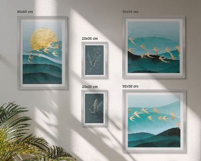 Conjunto de 5 quadros decorativos A harmonia entre pássaros e ondas em um estilo moderno.