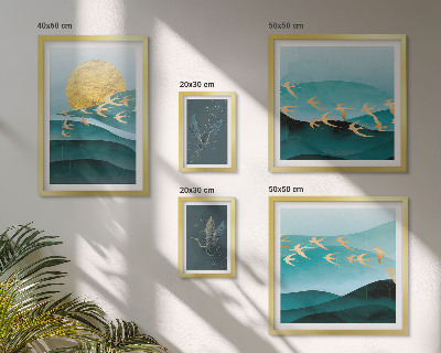 Conjunto de 5 quadros decorativos A harmonia entre pássaros e ondas em um estilo moderno.