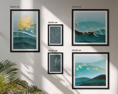 Conjunto de 5 quadros decorativos A harmonia entre pássaros e ondas em um estilo moderno.