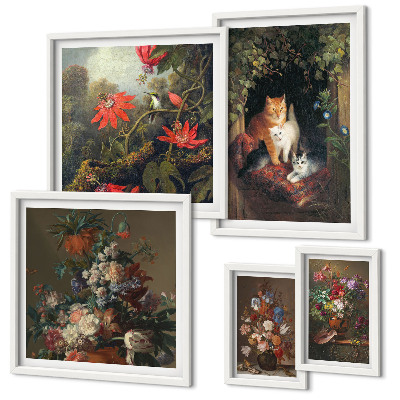 Parede galeria de quadros Gatos florais em estilo vintage