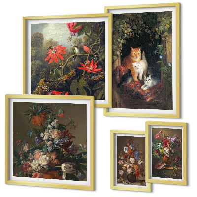 Parede galeria de quadros Gatos florais em estilo vintage