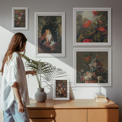 Parede galeria de quadros Gatos florais em estilo vintage