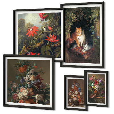 Parede galeria de quadros Gatos florais em estilo vintage