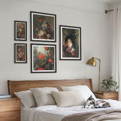 Parede galeria de quadros Gatos florais em estilo vintage