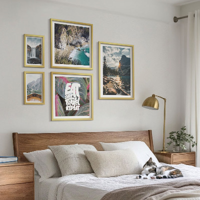 Conjunto de 5 quadros com moldura Paisagens de cachoeiras nas montanhas