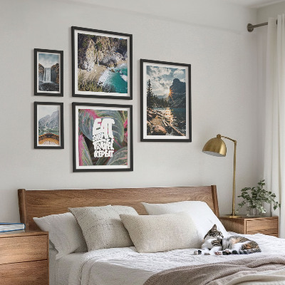 Conjunto de 5 quadros com moldura Paisagens de cachoeiras nas montanhas
