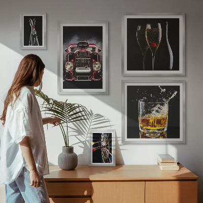 Conjunto de 5 quadros decorativos Temas estilosos de carros e bebidas retrô