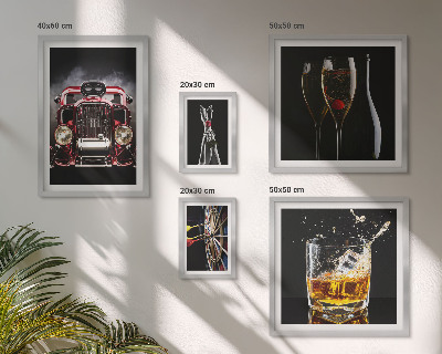 Conjunto de 5 quadros decorativos Temas estilosos de carros e bebidas retrô