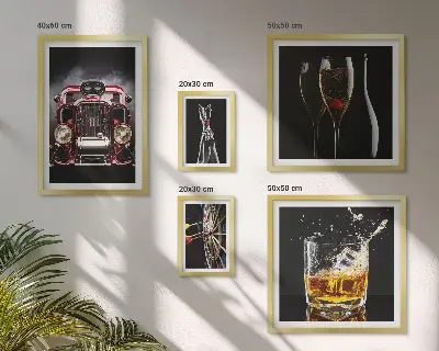 Conjunto de 5 quadros decorativos com temas de carros e bebidas em estilo retrô