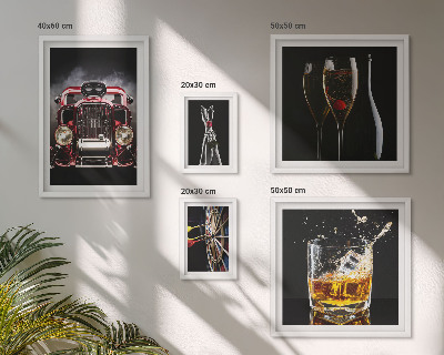 Conjunto de 5 quadros decorativos Temas estilosos de carros e bebidas retrô