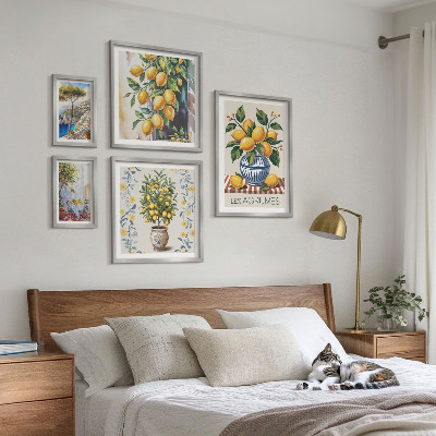 Conjunto de 5 quadros com moldura cítricos ao estilo mediterrâneo