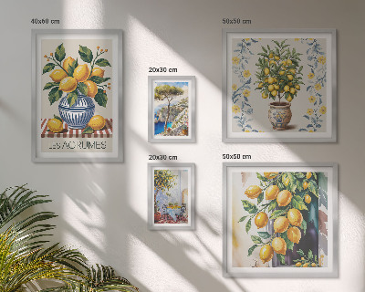 Conjunto de 5 quadros com moldura cítricos ao estilo mediterrâneo