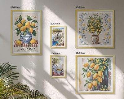 Conjunto de 5 quadros com moldura cítricos ao estilo mediterrâneo