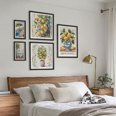 Conjunto de 5 quadros com moldura cítricos ao estilo mediterrâneo