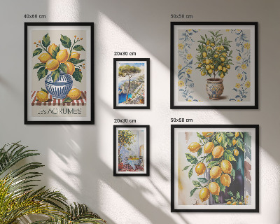 Conjunto de 5 quadros com moldura cítricos ao estilo mediterrâneo