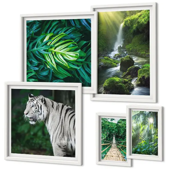 Conjunto de 5 quadros decorativos com paisagens naturais tropicais