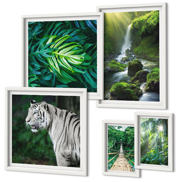 Conjunto de 5 quadros decorativos paisagens naturais tropicais
