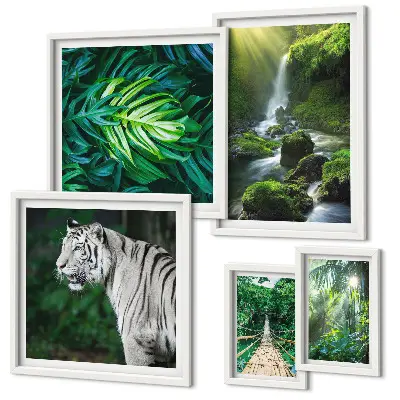 Conjunto de 5 quadros decorativos com paisagens naturais tropicais