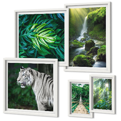 Conjunto de 5 quadros decorativos paisagens naturais tropicais