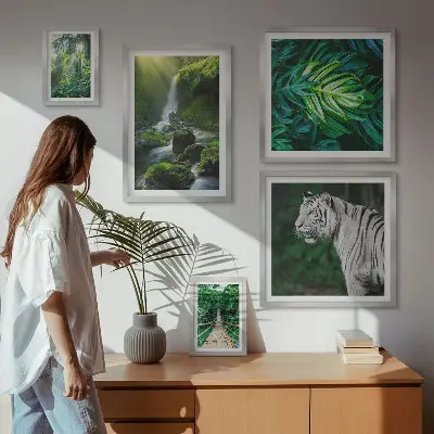 Conjunto de 5 quadros decorativos com paisagens naturais tropicais