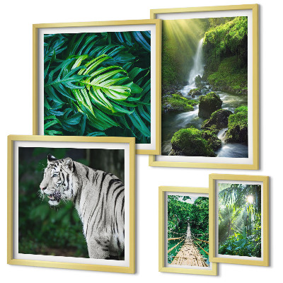 Conjunto de 5 quadros decorativos paisagens naturais tropicais